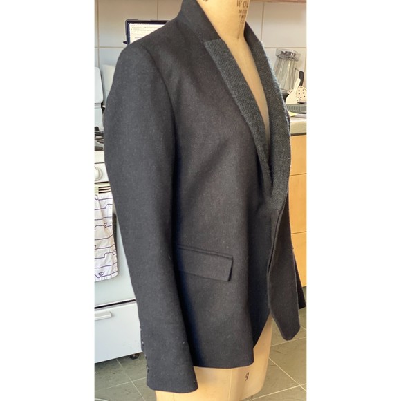 Stephan Schneider Dark Grey Wool Blend Two Button Blazer with Knit Collar SZ 3 - Picture 3 of 6